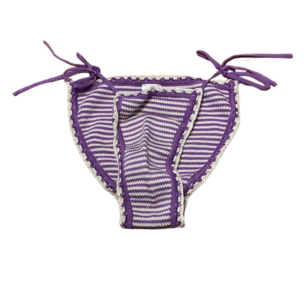 SOLID & STRIPED Womens Size XS Clara String Bikini Bottoms Striped Purple Ivory